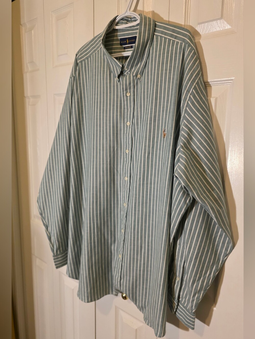 Lauren Ralph Lauren Men's 3XB Big Sage Green White Stripe Oxford Button-Down